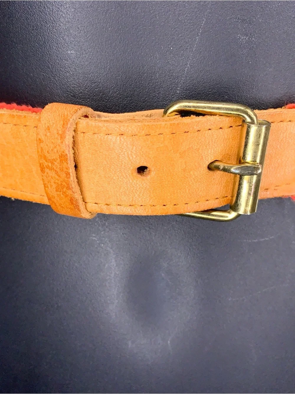 Vintage Small Red Canvas Tan Brown Leather Belt Womens 28 Inch Length Western